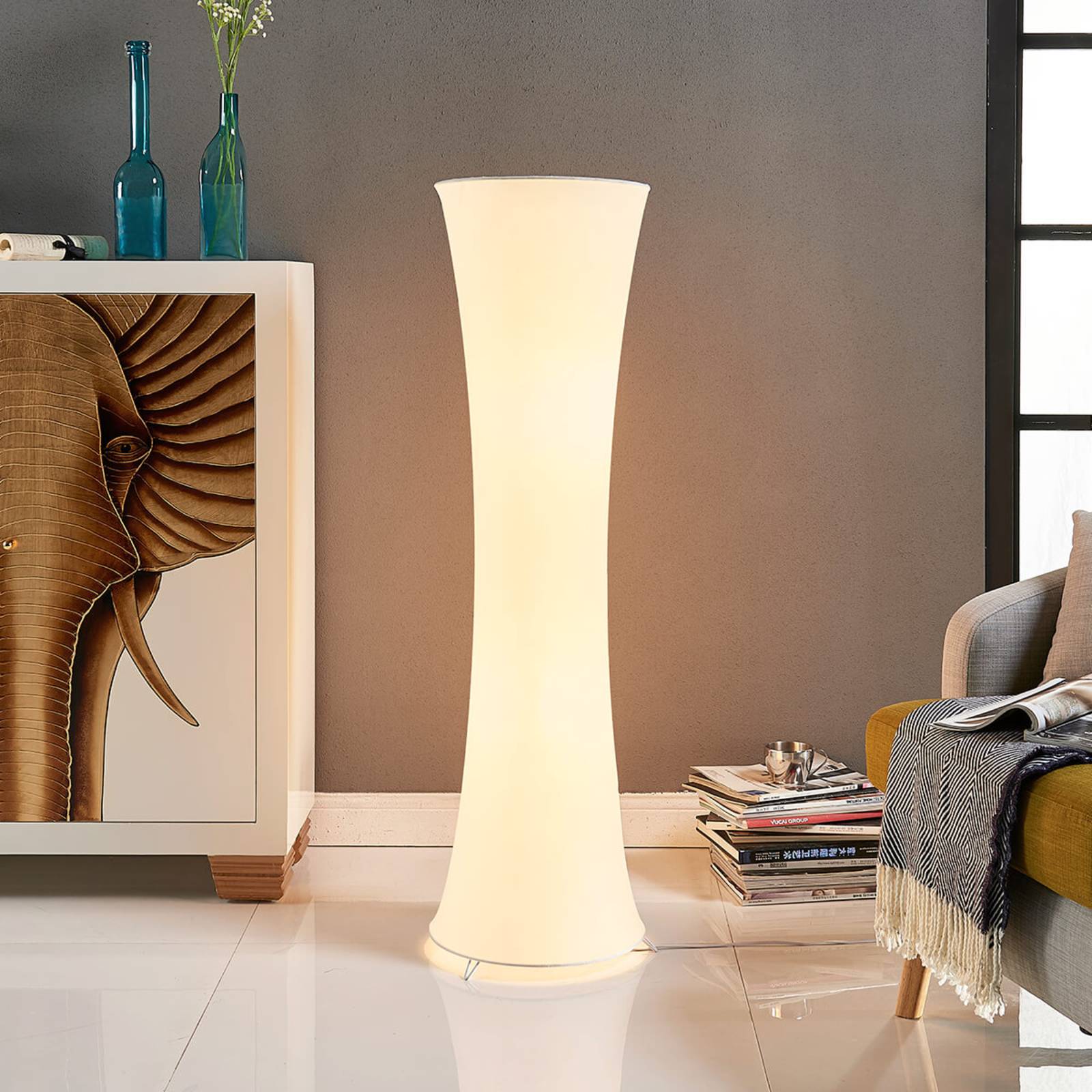 foto del prodotto lindby piantana liana, altezza 123 cm, bianco, tessuto