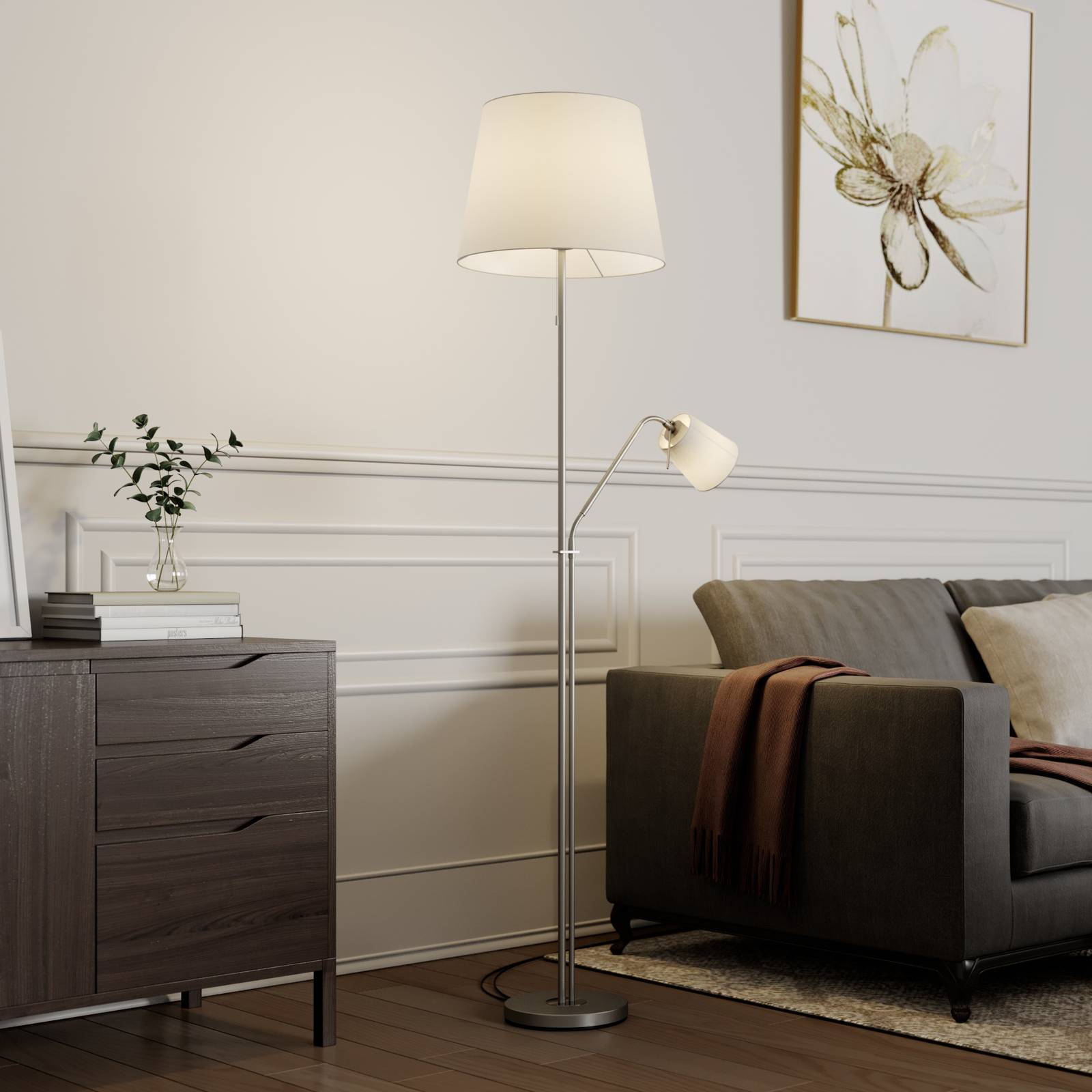 foto del prodotto lindby piantana nantwin, 175 cm, bianco, nichel, tessile