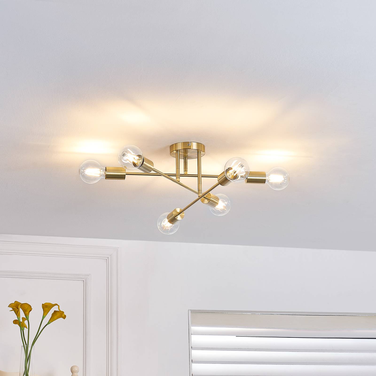 foto del prodotto lindby plafoniera aloria, a 6 luci, oro, metallo, e27