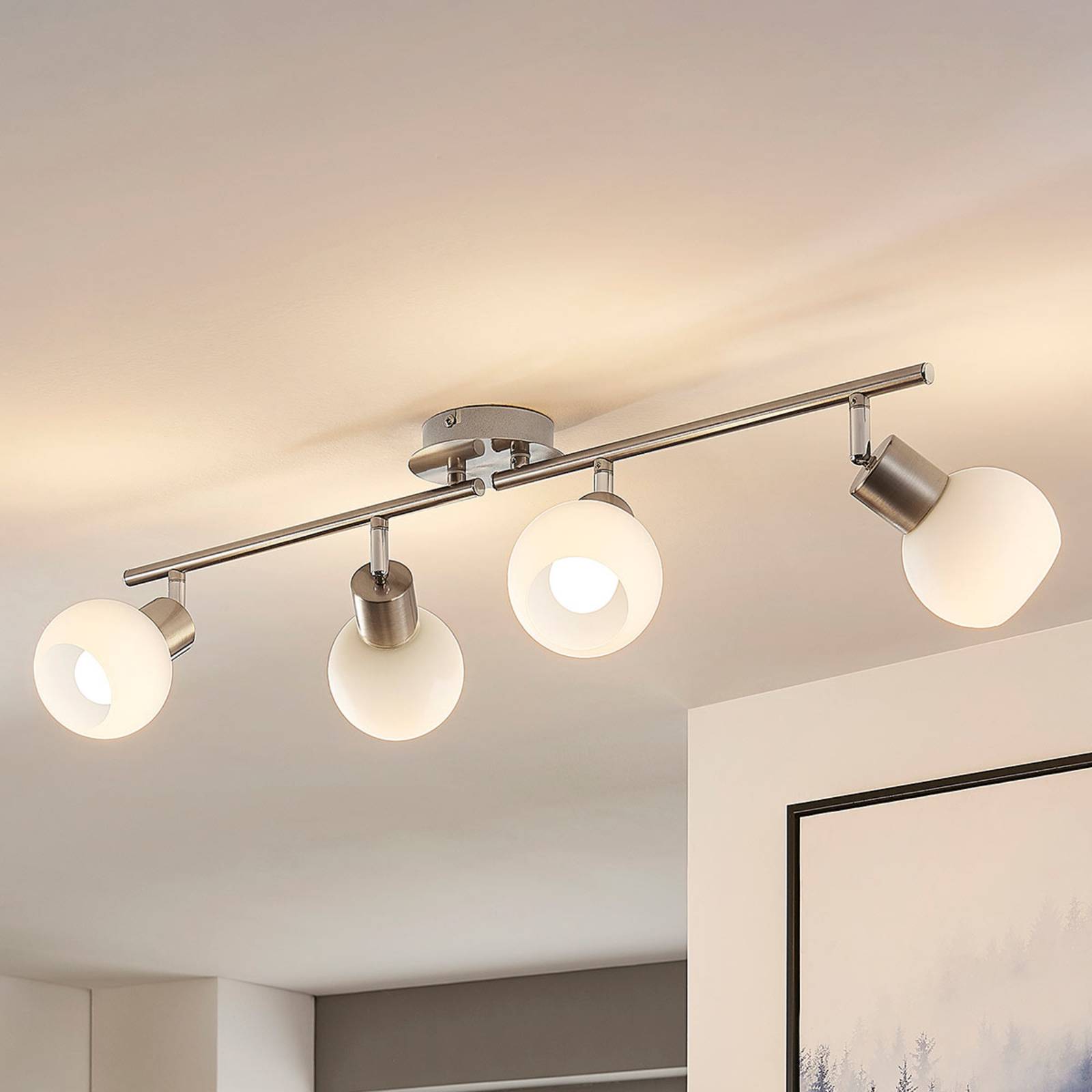 foto del prodotto lindby plafoniera elaina, 70 cm, a 4 luci, nichel, vetro, e14