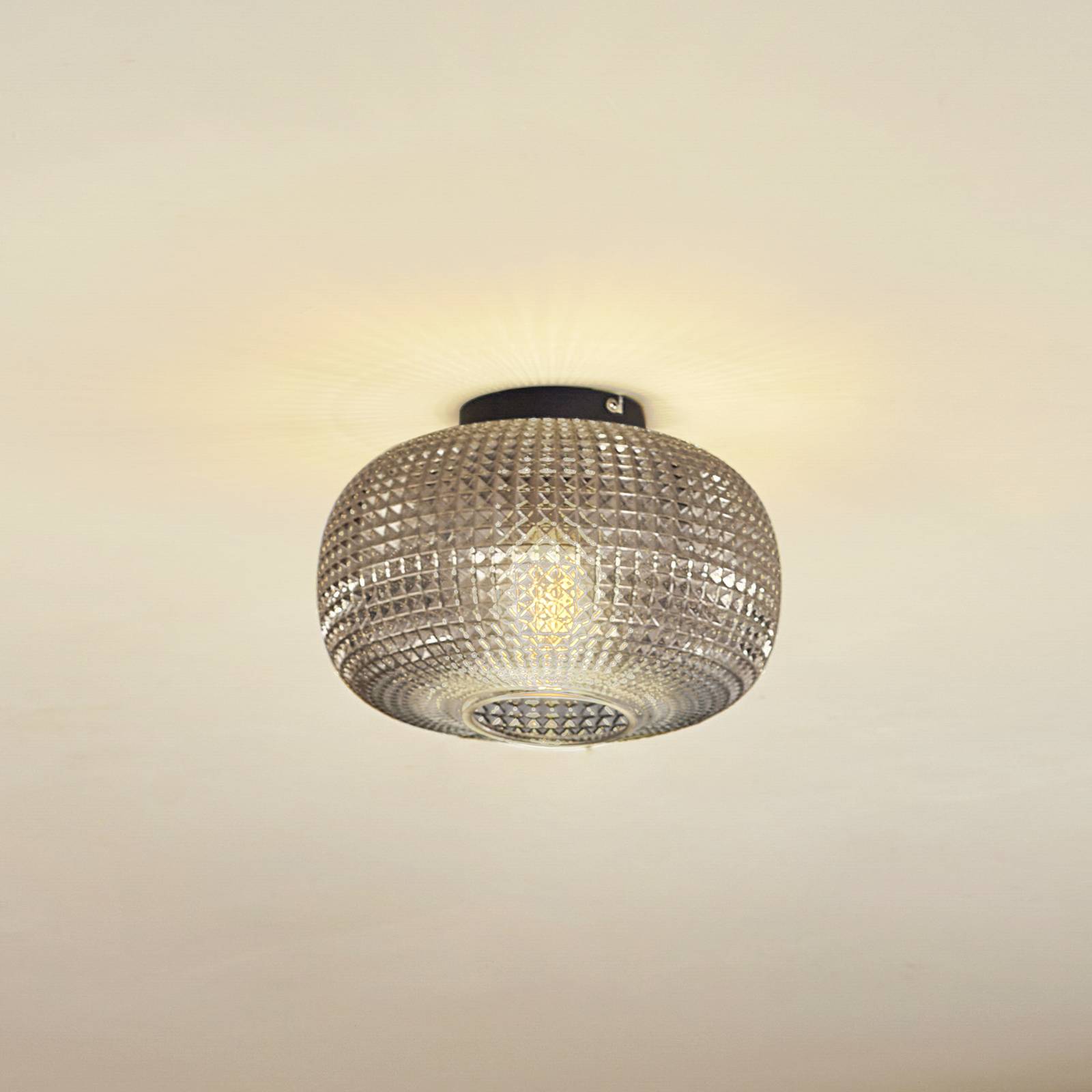 foto del prodotto lindby plafoniera hildur, 25 cm, grigio fumo, vetro