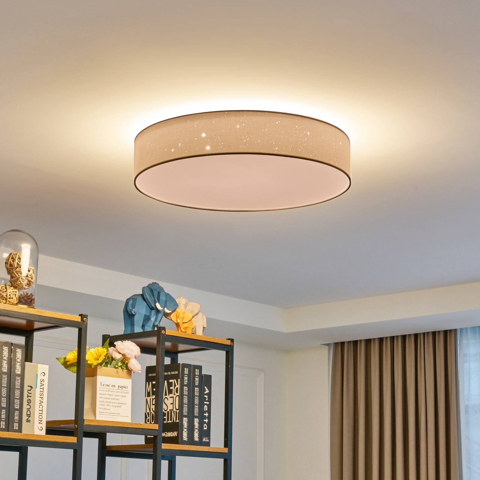 foto del prodotto lindby plafoniera led ellamina, 60 cm, bianco, tessuto