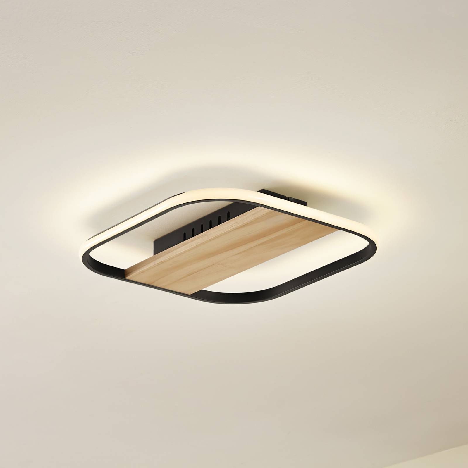 foto del prodotto lindby plafoniera led romilda, grigio, legno, larghezza 37 cm