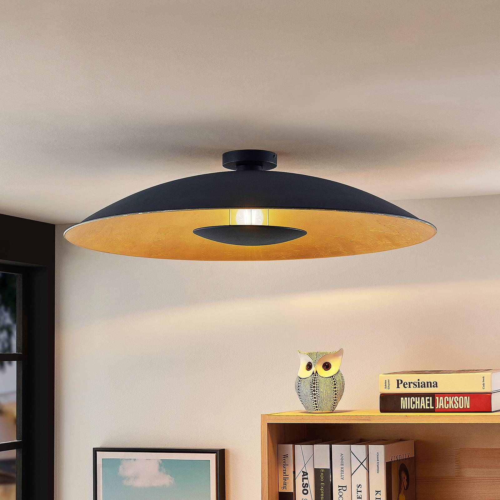 foto del prodotto lindby plafoniera narisara, 80 cm, e27, nero oro