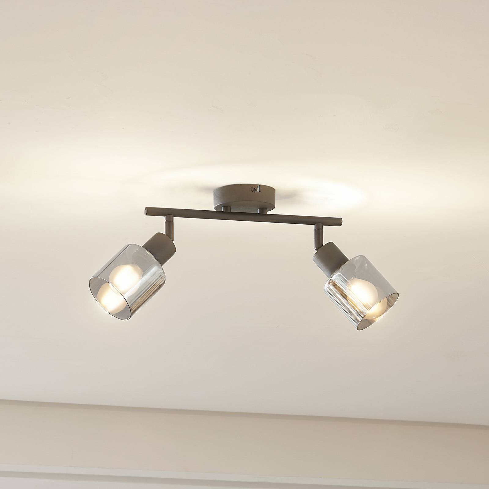 foto del prodotto lindby plafoniera netty, a 2 luci, grigio, vetro