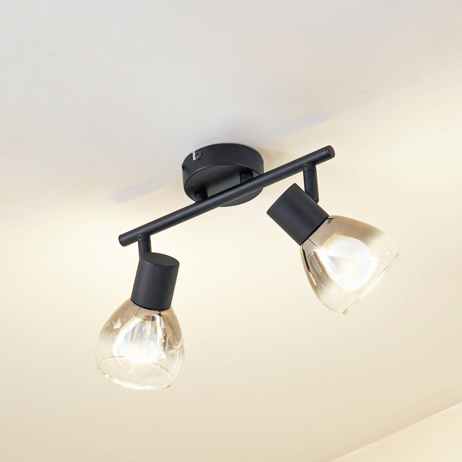 foto del prodotto lindby plafoniera pendura, a 2 luci, nera, vetro