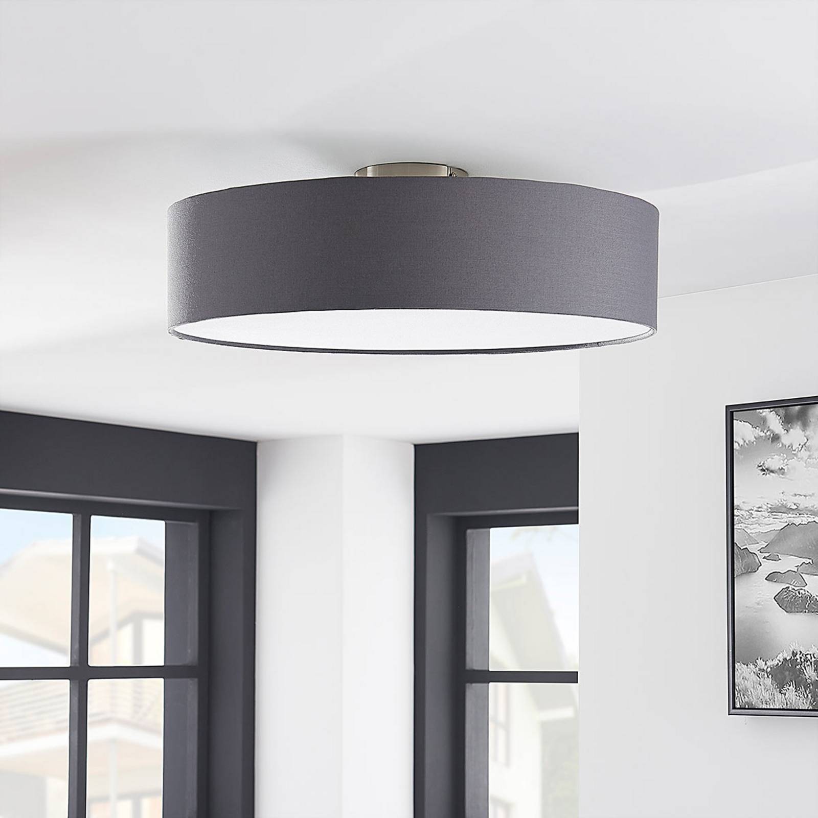 foto del prodotto lindby plafoniera sebatin, 50 cm, grigio, tessuto, e27
