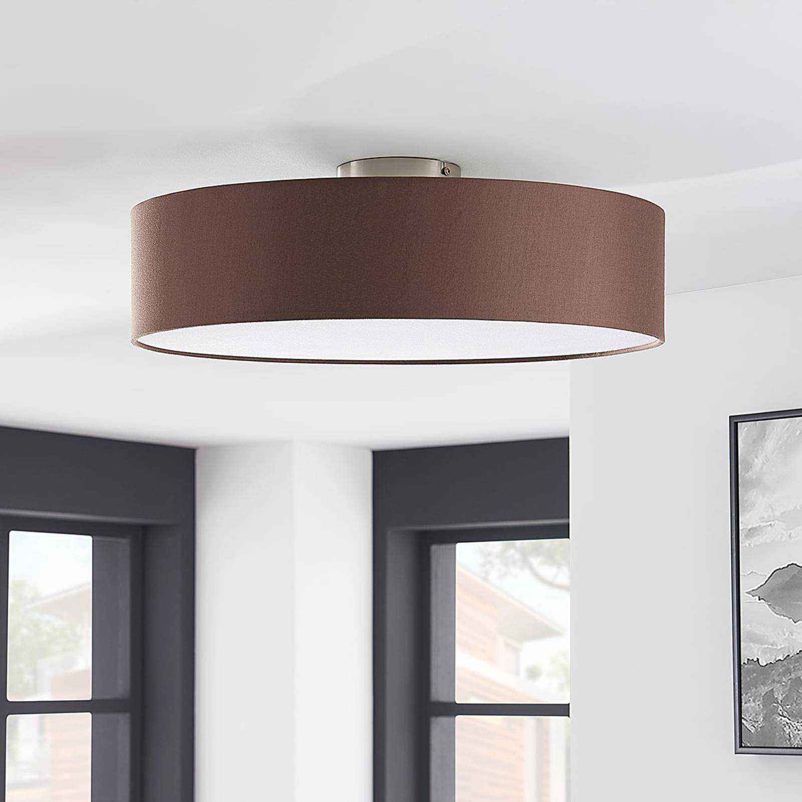 foto del prodotto lindby plafoniera sebatin, 50 cm, marrone chiaro, tessuto, e27