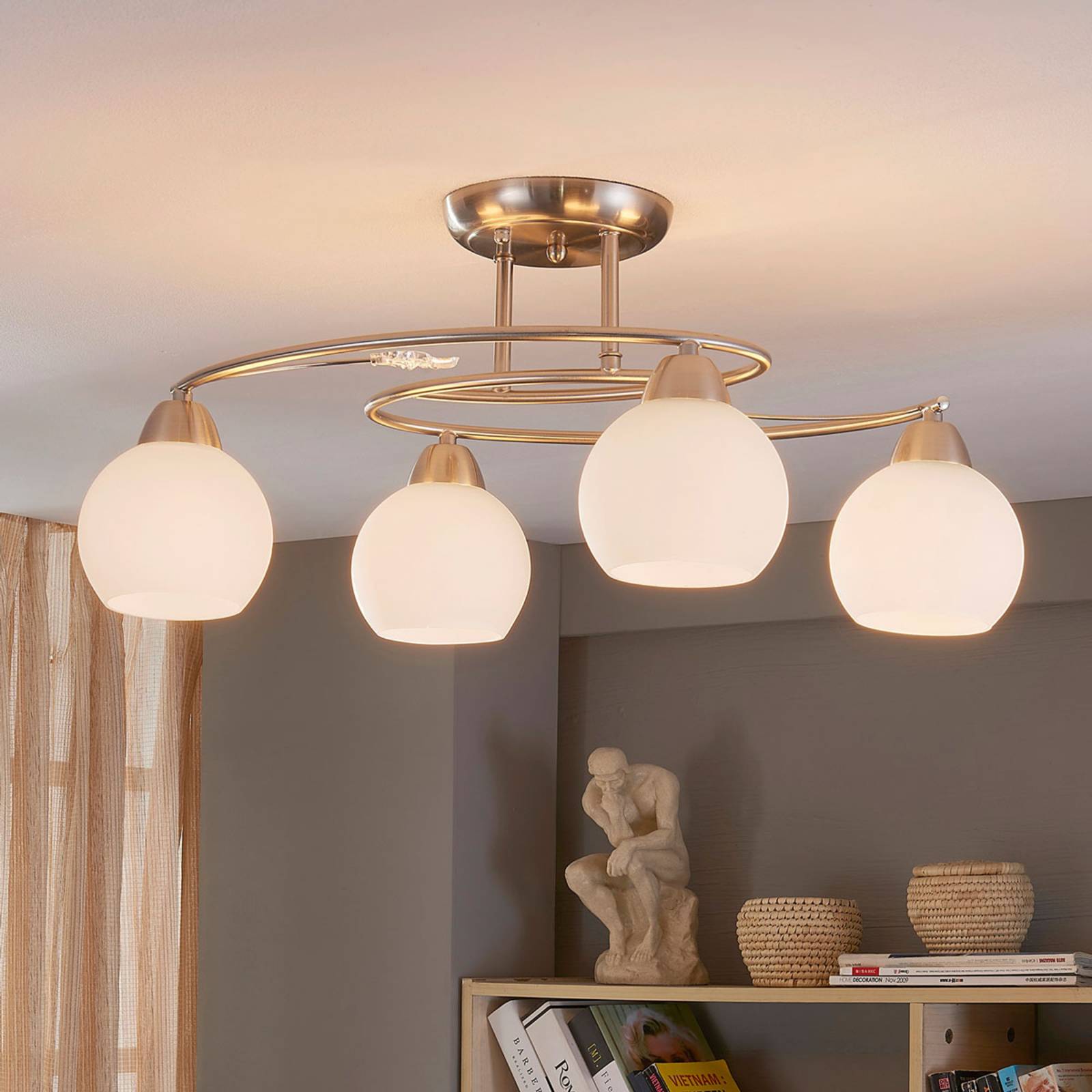 foto del prodotto lindby plafoniera svean, 4 luci, bianco, vetro, lunghezza 42,5 cm