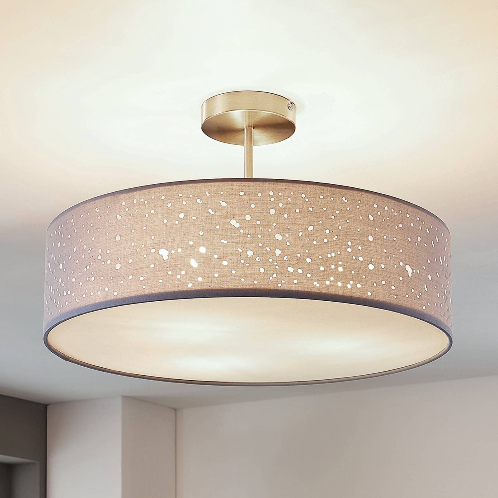 foto del prodotto lindby plafoniera umma, distanza, grigio, tessuto, 50 cm, e27