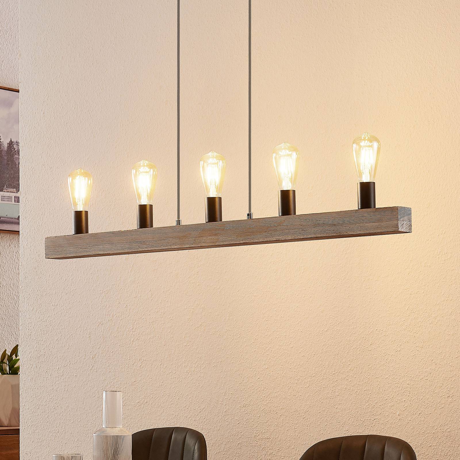 foto del prodotto lindby relia lampada sospensione, trave di legno
