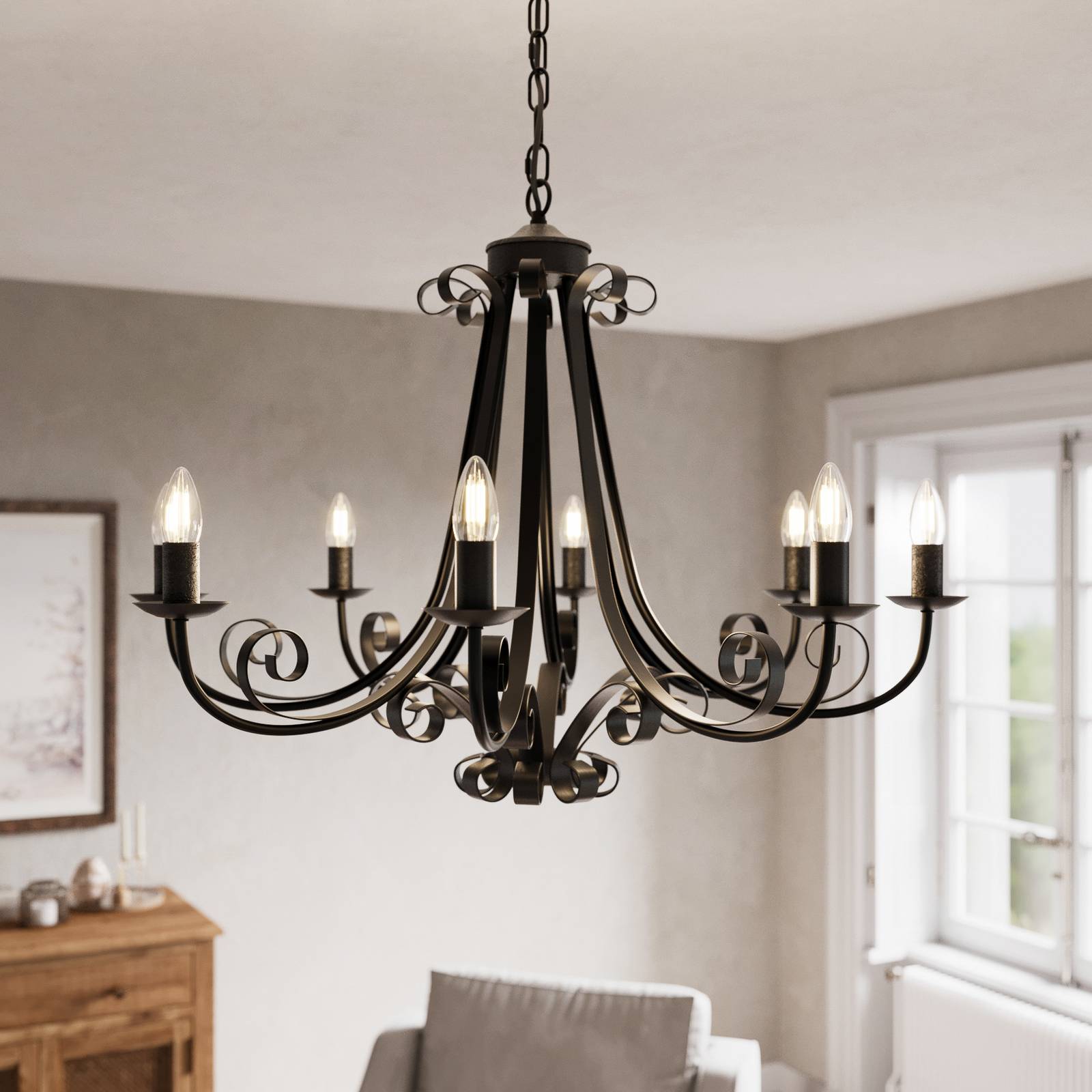 foto del prodotto lindby scaleria lampadario, 8 luci, marrone