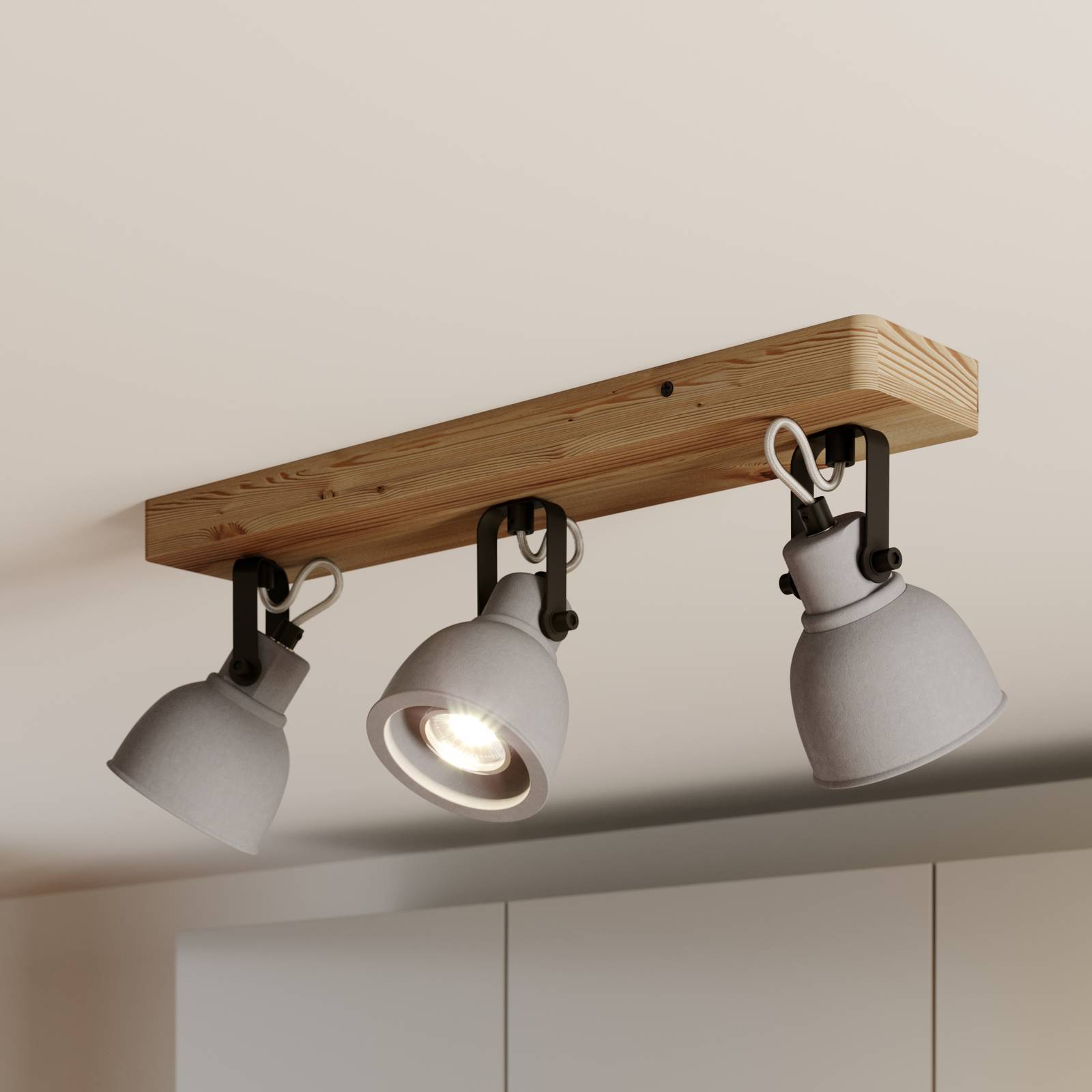 foto del prodotto lindby spot mitis, 50 cm, a 3 luci, grigio, legno, cemento, gu10