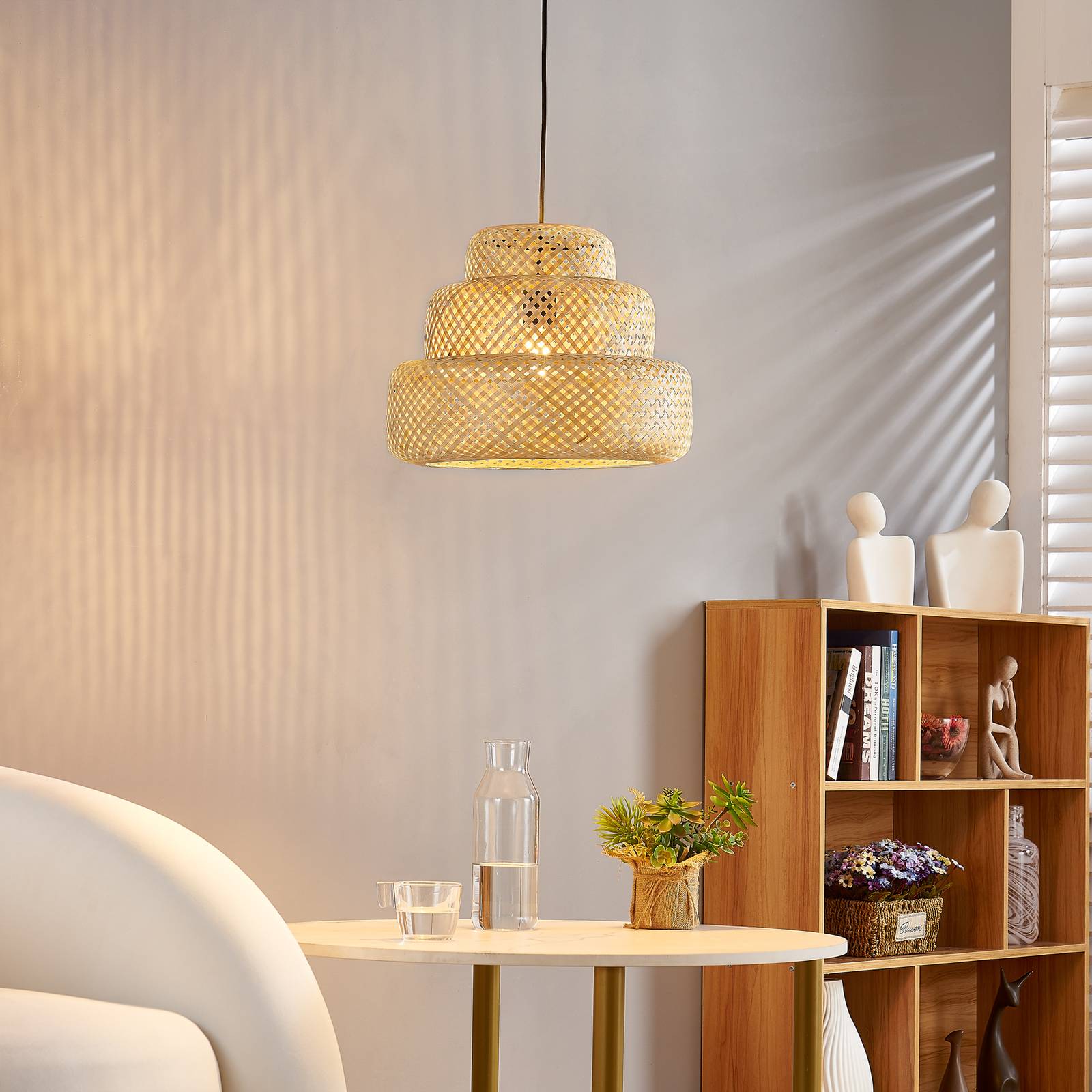 foto del prodotto lindby venora lampada a sospensione, 40 cm, a tre livelli, bamb , e27