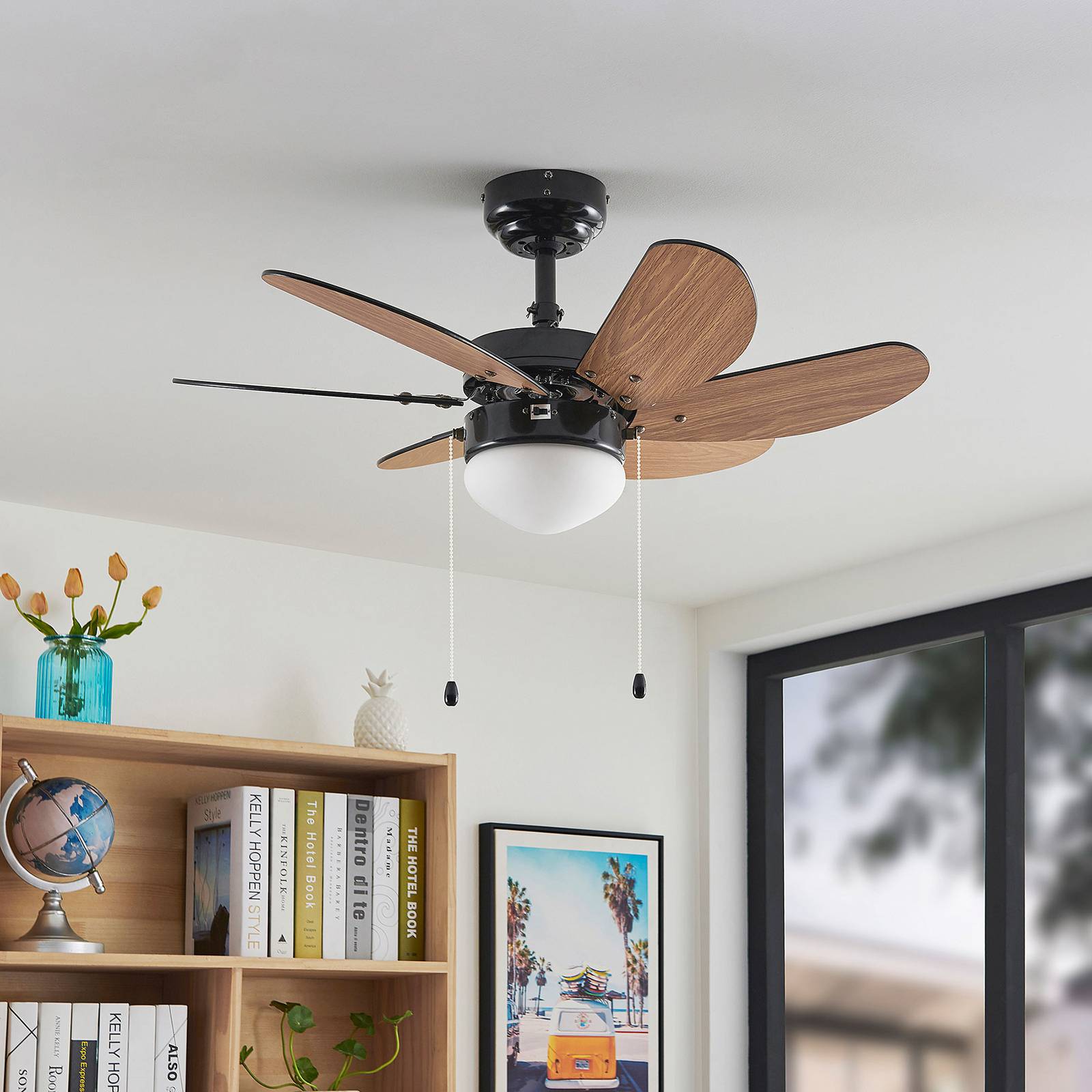 foto del prodotto lindby ventilatore da soffitto minja, nero, silenzioso, 78 cm, e14