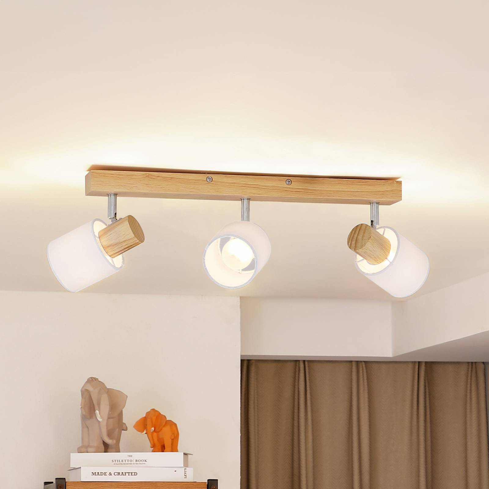 foto del prodotto lindby wanessa, faretto da soffitto, 47 cm, a 3 luci, bianco, legno, e14