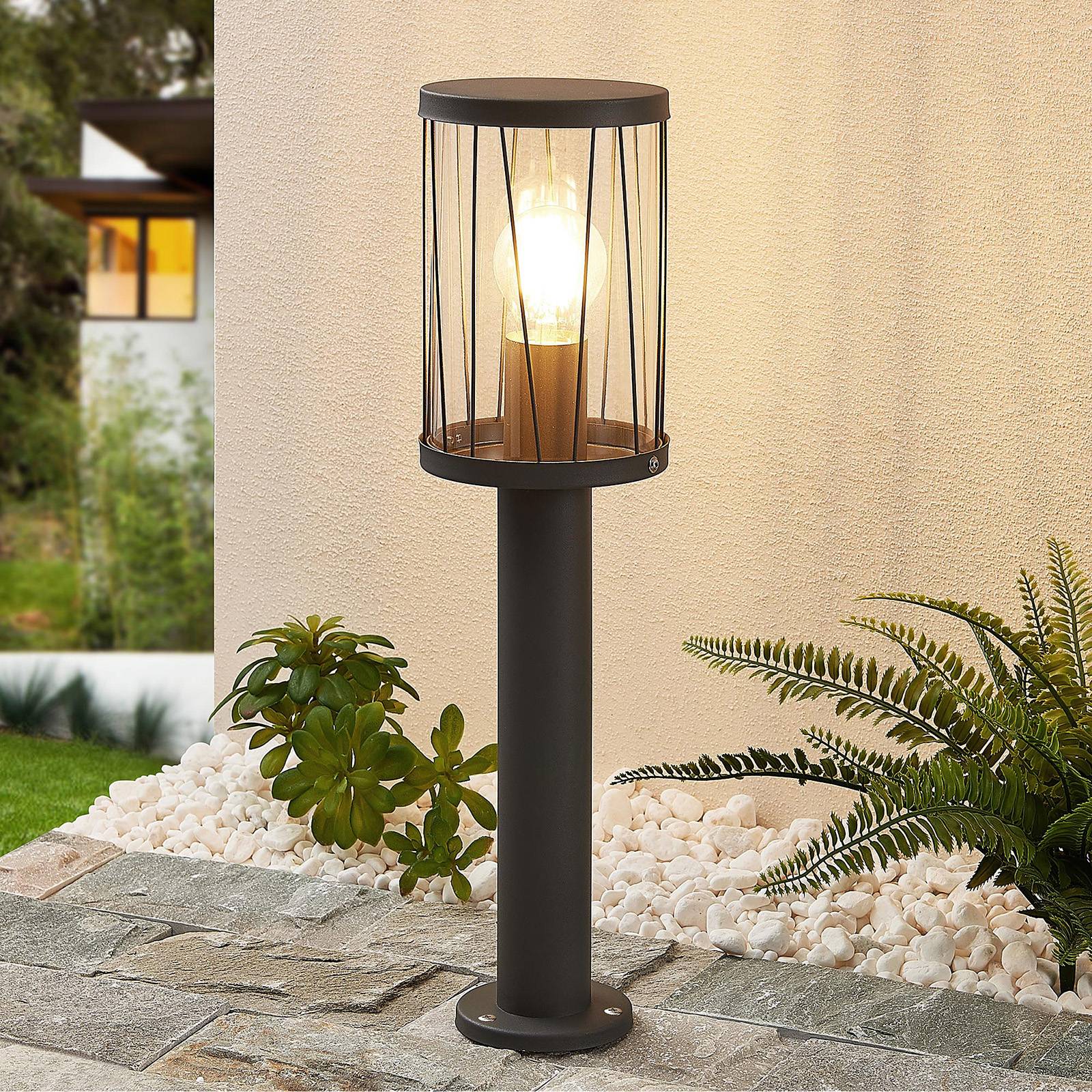 foto del prodotto lindby yonan lampioncino, rotondo, grigio scuro, e27