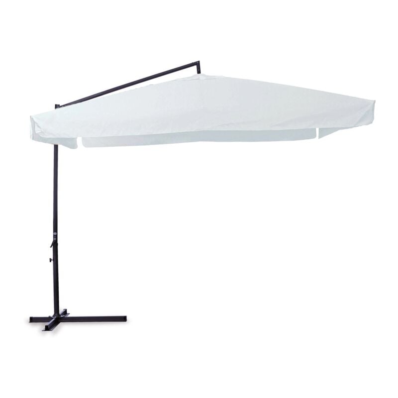 foto del prodotto linea garden friend ombrellone 3x3 x 3h mt braccio laterale, struttura in acciaio, con manovella, copertura in poliestere 180 gr m colore bianco