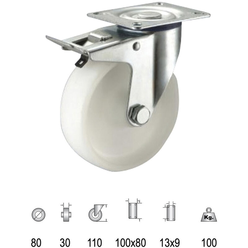 foto del prodotto linea profesional 11110805 ruota industriale in nylon con freno 80 mm, multicolore, 80 mm wolfpack