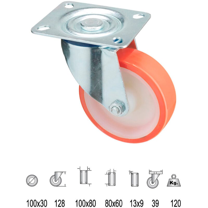foto del prodotto linea profesional 11112310 piastra per ruote industriali in poliuretano 100 mm, multicolore wolfpack