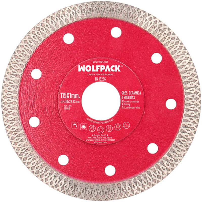 foto del prodotto linea profesional disco diamantato 115 mm. porcellana, gres, ceramica, piastrelle. segmento diamantato 10 mm. wolfpack