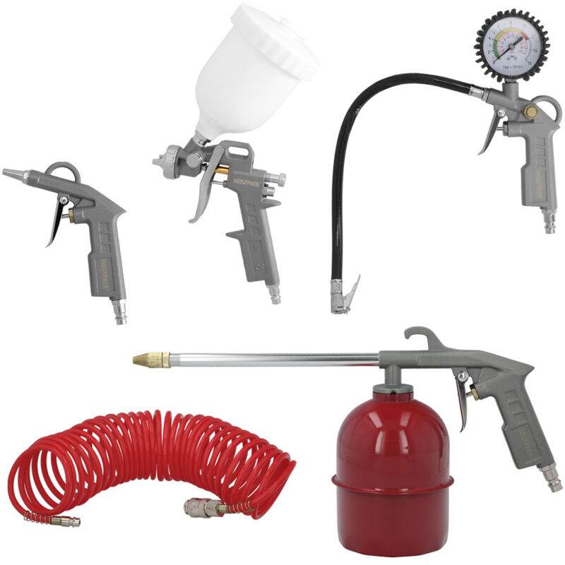 foto del prodotto linea profesional kit di accessori per compressori d'aria compressa 5 pezzi con clic rapido - wolfpack