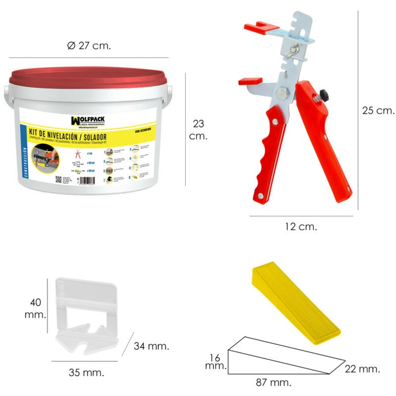 foto del prodotto linea profesional kit di livellamento pistola, spessori e cunei wolfpack