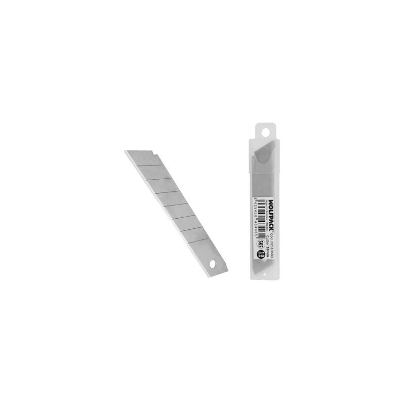 foto del prodotto linea profesional lama da taglio 18 mm confezione 10 pezzi acciaio sk5 wolfpack