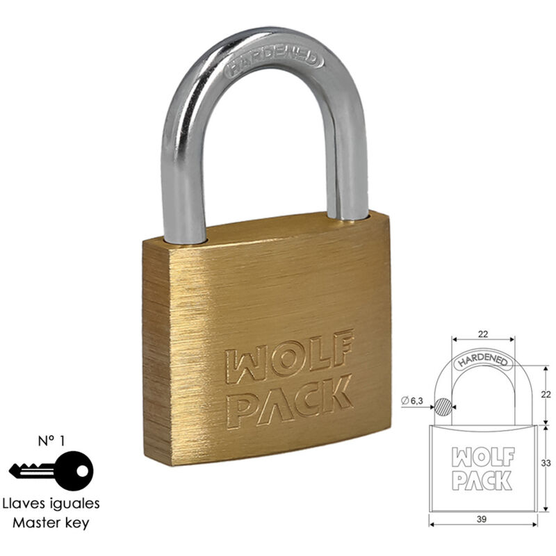 foto del prodotto linea profesional - lucchetto in ottone ad arco normale chiavi uguali 40 mm. n 1 - wolfpack