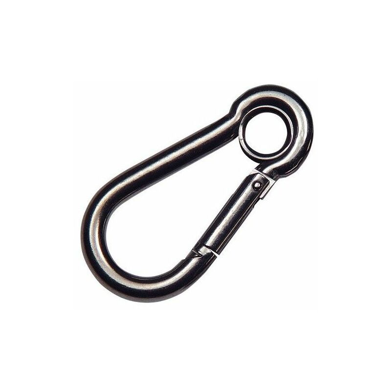 foto del prodotto linea profesional moschettone da pompiere in acciaio inox con occhiello. 80 mm. uso domestico wolfpack