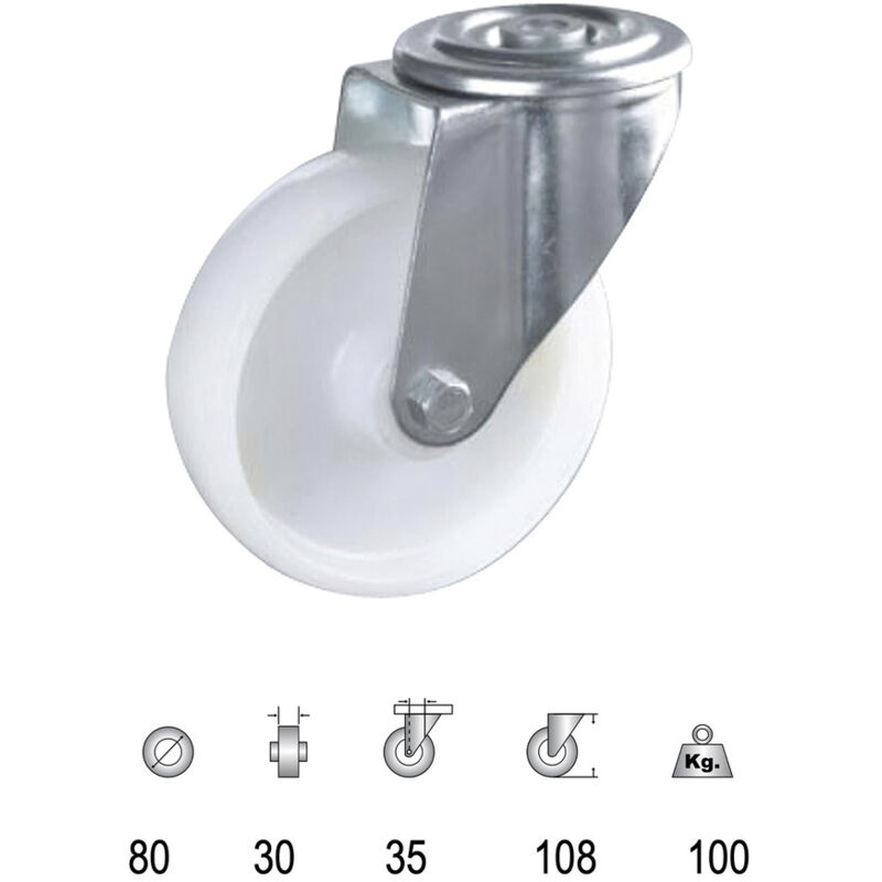 foto del prodotto linea profesional nylon industrial castor 80mm through wolfpack