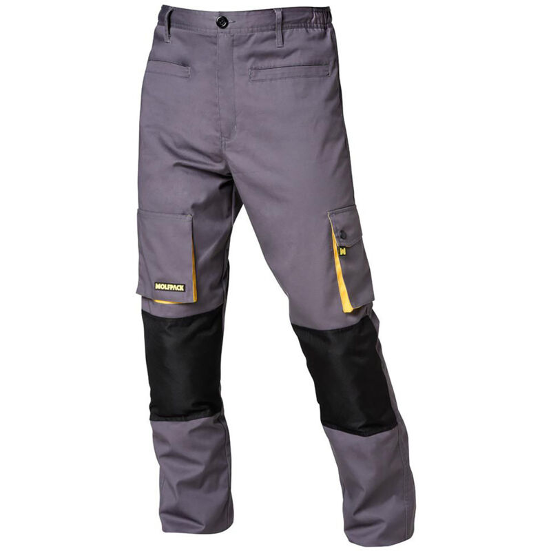 foto del prodotto linea profesional pantalone da lavoro lungo, multitasche, pesante, ginocchio rinforzato, grigio giallo taglia 42 44 m wolfpack