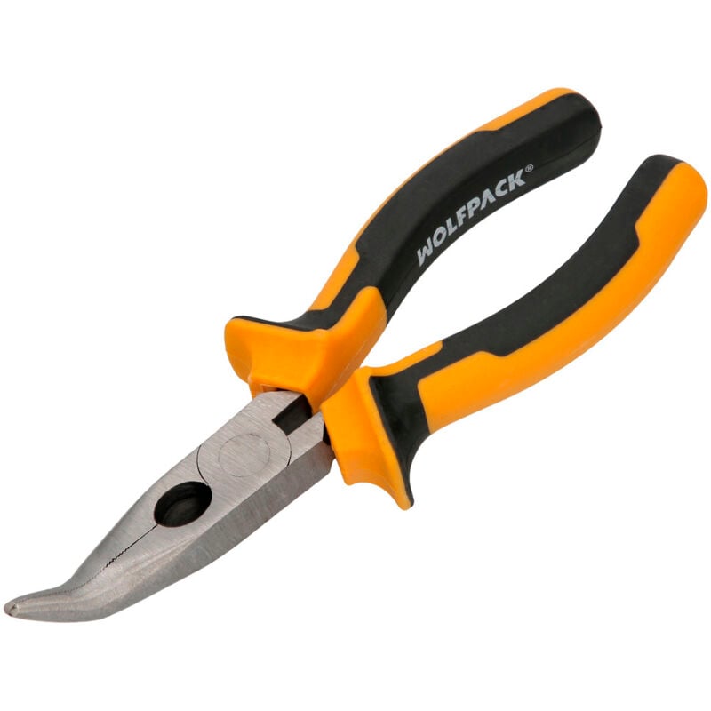 foto del prodotto linea profesional pinze a bocca curva 150 mm. pinze a becchi curvi in acciaio din 5745, pinze a becchi curvi lunghi, wolfpack