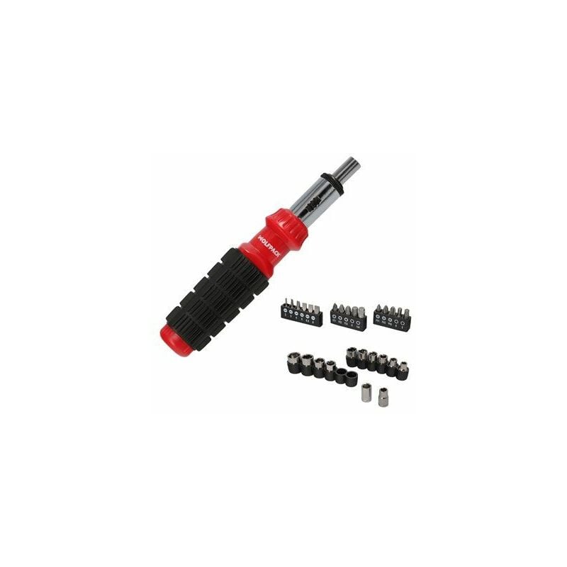 foto del prodotto linea profesional set di cacciaviti a cricchetto con 29 pezzi 12 prese e 16 punte wolfpack