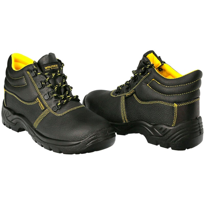 foto del prodotto linea profesional stivali di sicurezza s3 pelle nera n. 48 abbigliamento da lavoro, scarpe di sicurezza, stivali da lavoro coppia wolfpack