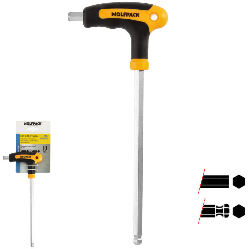 foto del prodotto linea professional chiave a brugola con impugnatura bimateriale a sfera soft touch a forma di t 10,0 mm. acciaio al cromo vanadio, cacciavite a