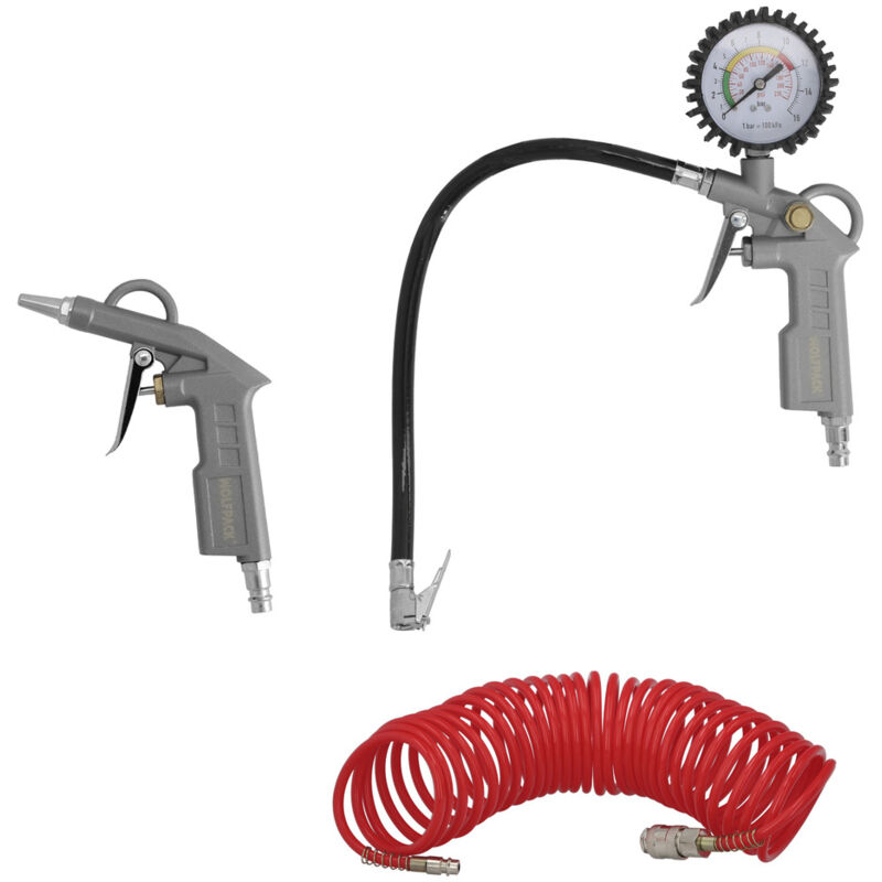 foto del prodotto linea professional kit accessori per compressore 3 pezzi con attacco rapido, set de utensili pneumatici per compressore. wolfpack