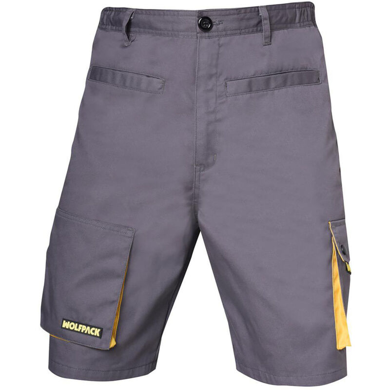 foto del prodotto linea professional pantaloncini da lavoro, multitasche, per uso intensivo, grigio giallo taglia 50 52 xl wolfpack