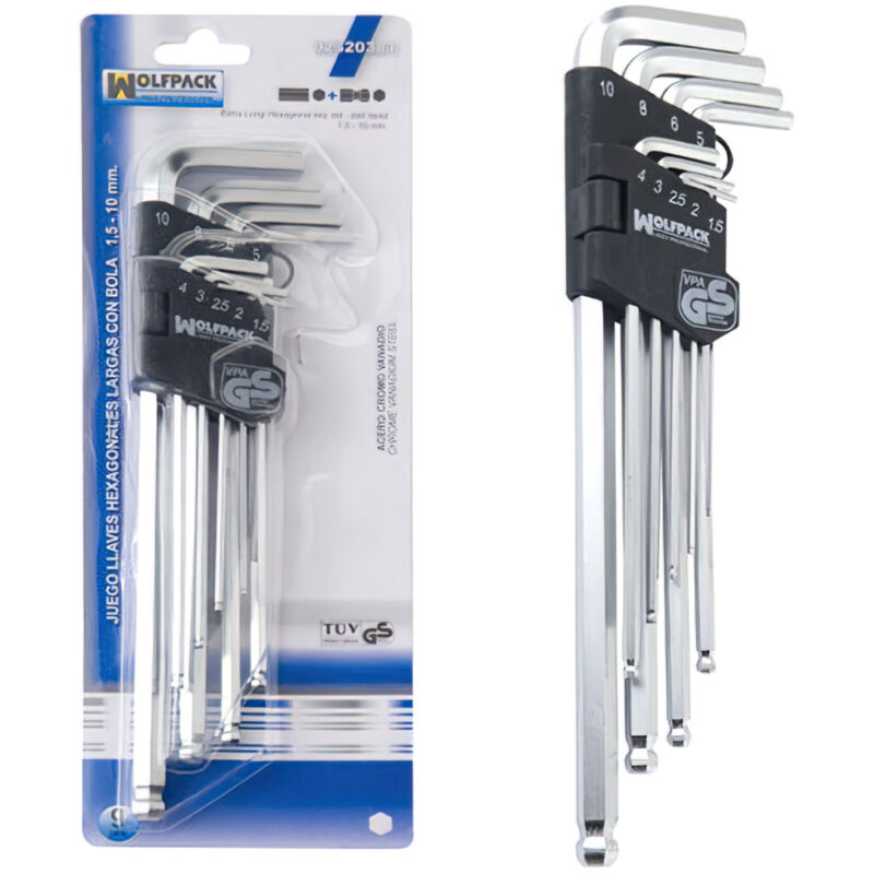 foto del prodotto linea professional set di chiavi a brugola lunghe 9 pezzi con penna a sfera wolfpack