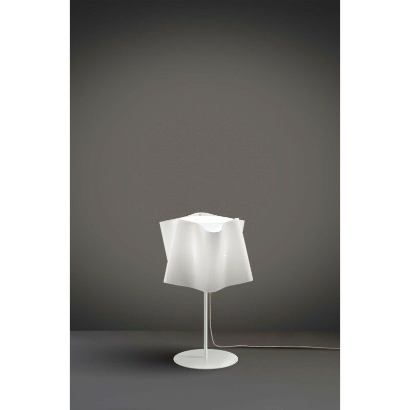 foto del prodotto linea zero lampada da tavolo con base e stelo metallo folio paralume bianco diametro 25x h37 cm