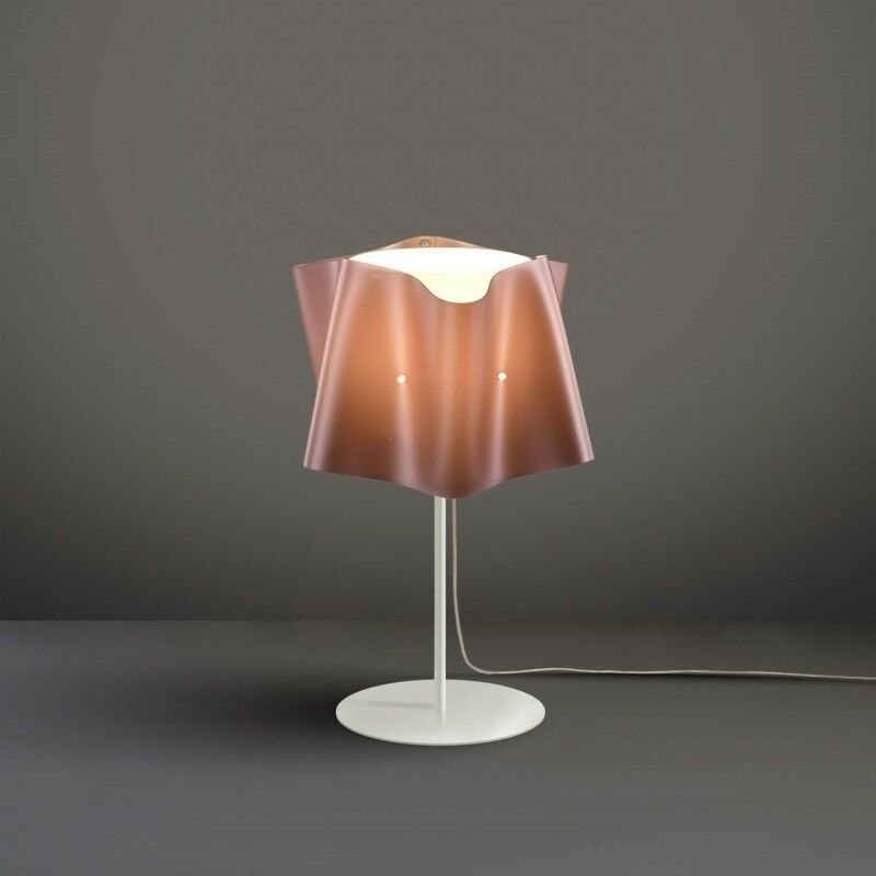 foto del prodotto linea zero lampada da tavolo con base e stelo metallo folio paralume rame diametro 25x h37 cm