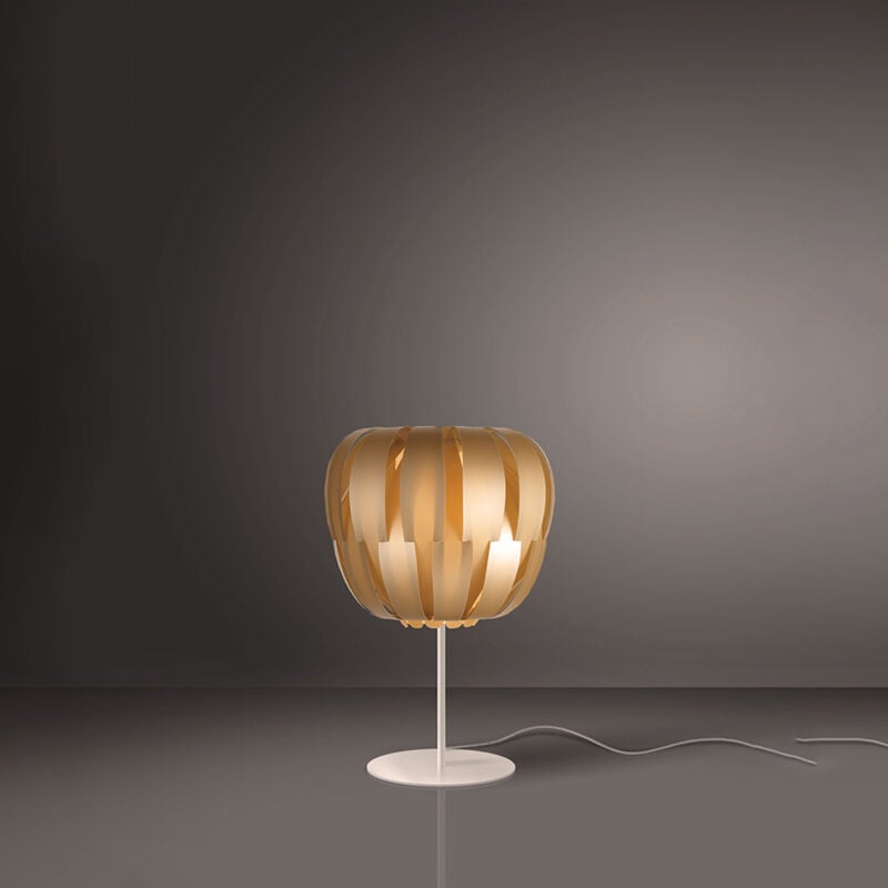 foto del prodotto linea zero lampada da tavolo moderna con base luce queen in polilux oro made in italy