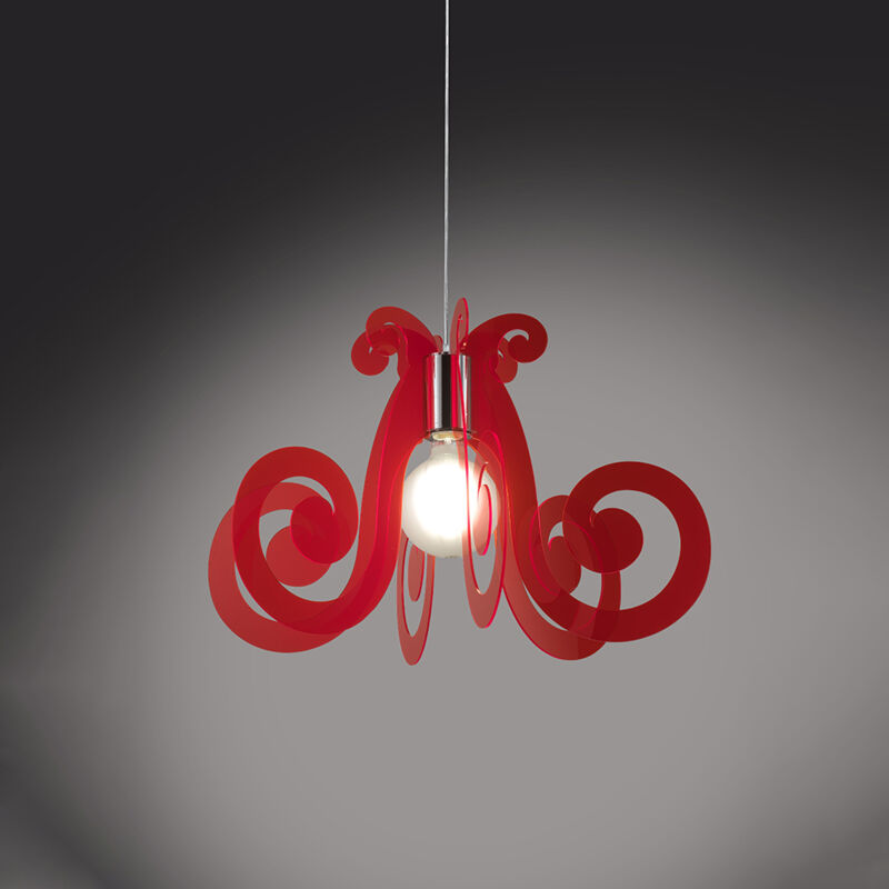foto del prodotto linea zero sospensione mizar 1 luce in metacrilato rosso fluorescente space collection