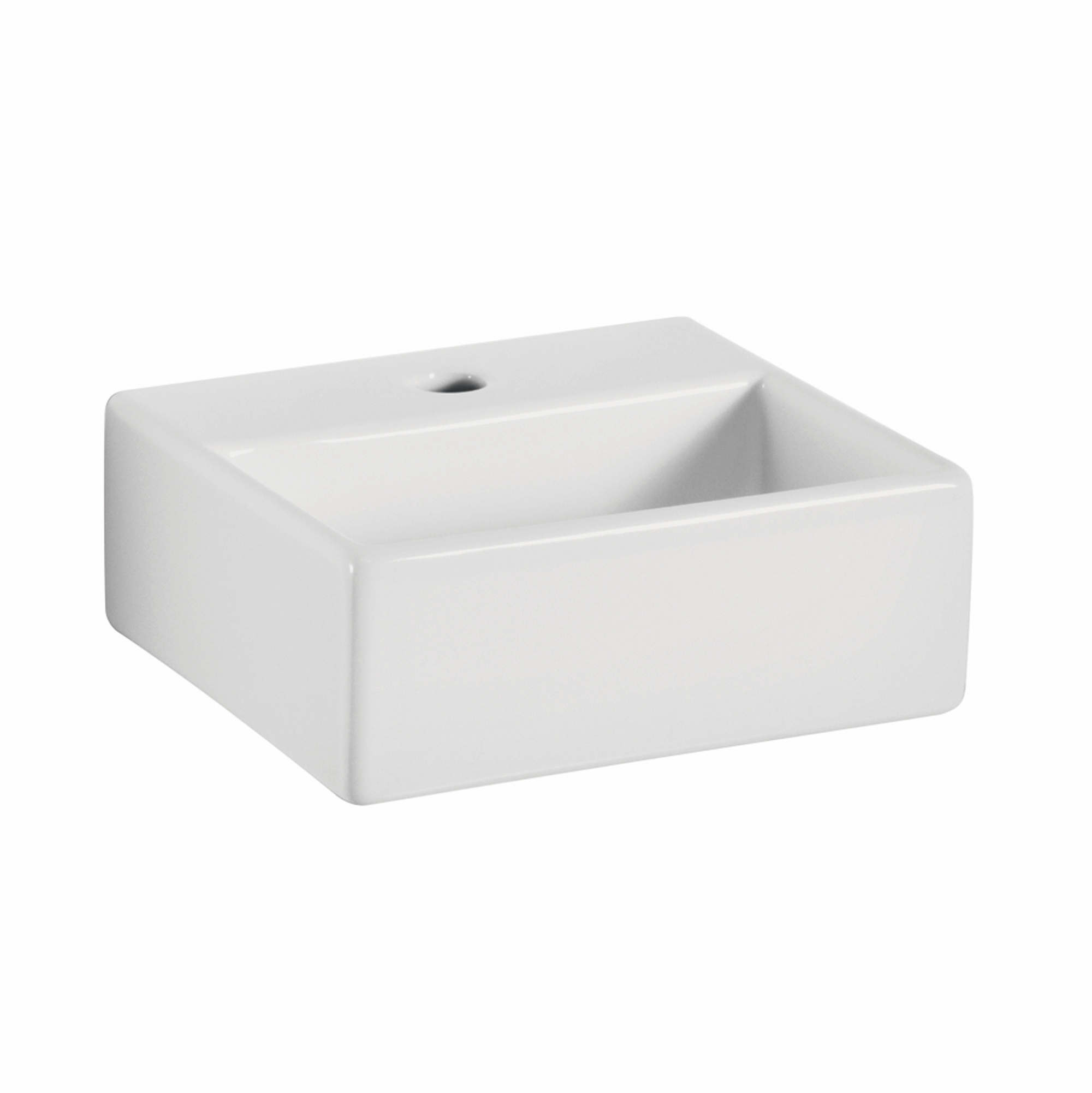 foto del prodotto lineabeta - lavabo da appoggio sospeso con foro rubinetto 32x29 bianco opaco