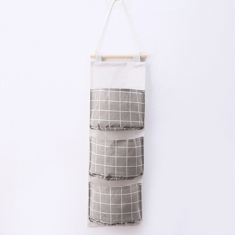 foto del prodotto linjou 1 borsa portaoggetti sospesa con 3 tasche grigio , mensola da parete in tessuto, cestino portaoggetti, organizer per camera da letto,