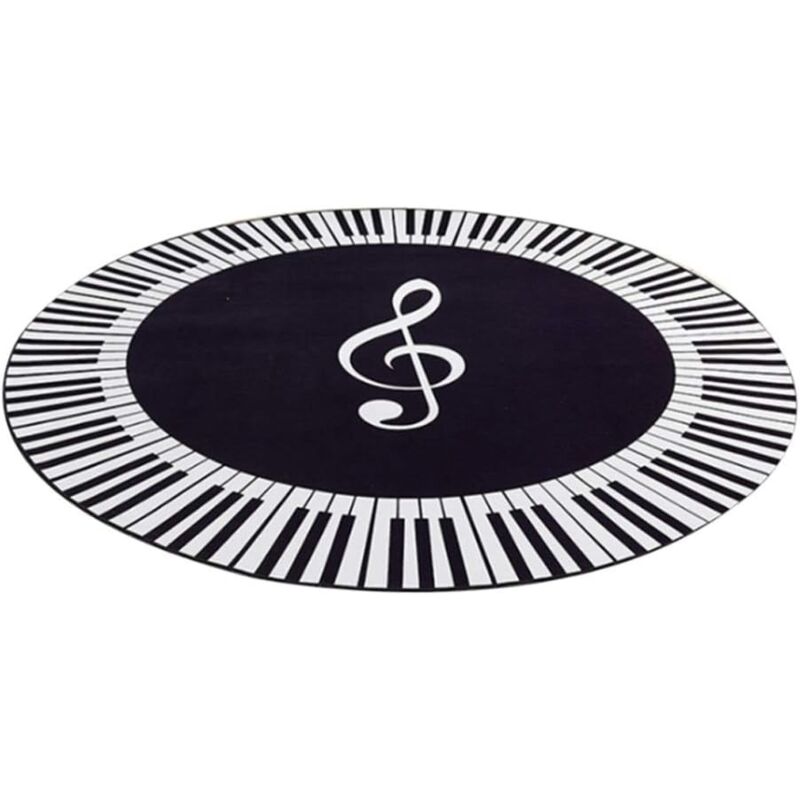 foto del prodotto linjou 100x100cm tappeto moderno per interni super morbido tappeto bianco simbolo musicale tasti del pianoforte tappeto rotondo nero tappeto