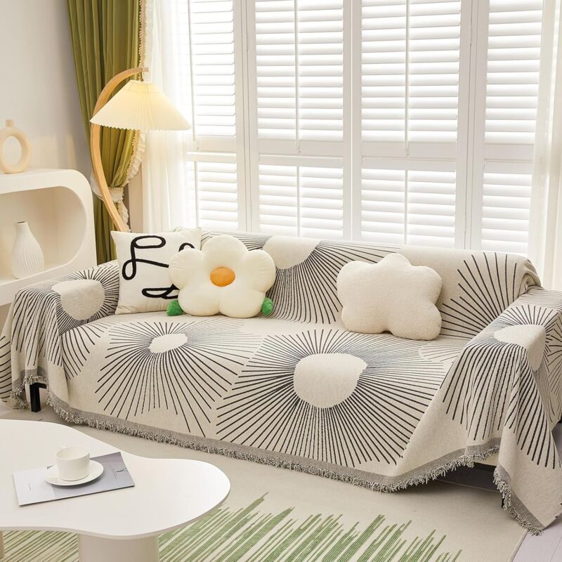 foto del prodotto linjou 180 x 130 cm copridivano cane e gatto semplice in ciniglia nero e beige copridivano jacquard multiuso lavabile copridivano per
