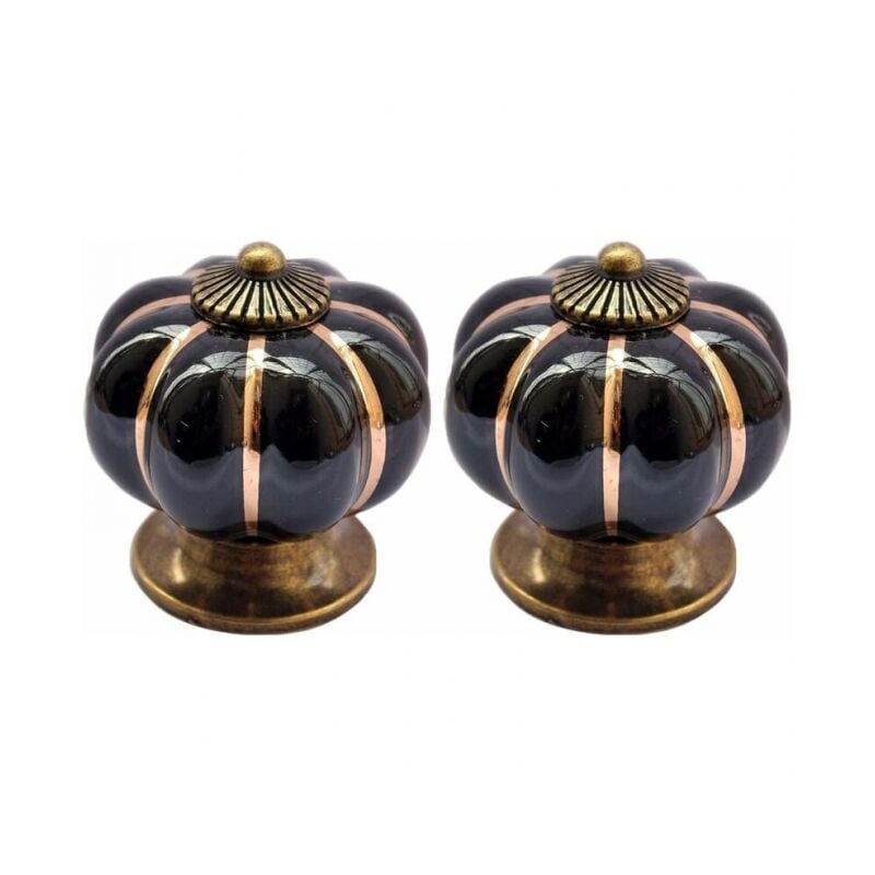 foto del prodotto linjou 2 pomelli in porcellana stile vintage a forma di zucca nera, pomelli per mobili, pomelli per cassetti, pomelli per armadietti, armadietti