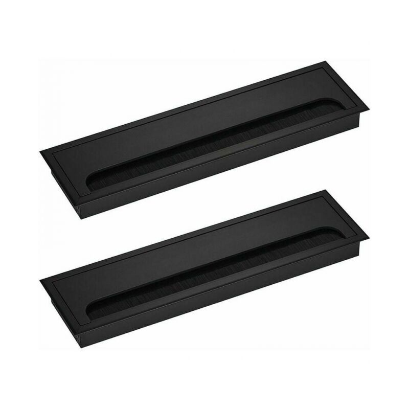 foto del prodotto linjou 2 pz copri pressacavo rettangolare filo 80x 280 mm per incasso su scrivania tavolo organizzatore di cavi per mobili in alluminio nero