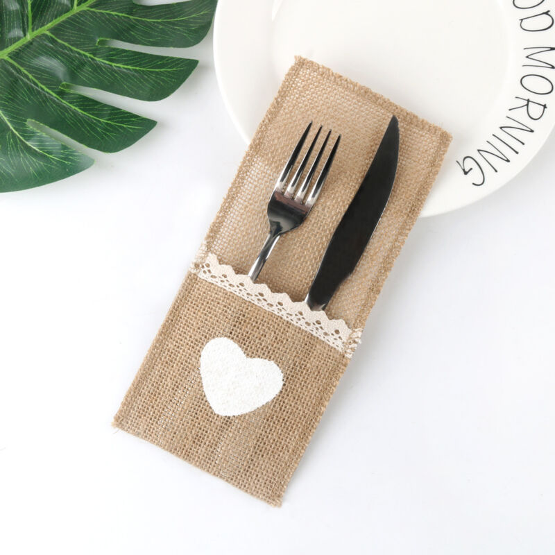 foto del prodotto linjou 20pcs sac couverts en dentelle de jute, d coration de no l, sac couverts en toile de jute, fournitures de f te de mariage amour 